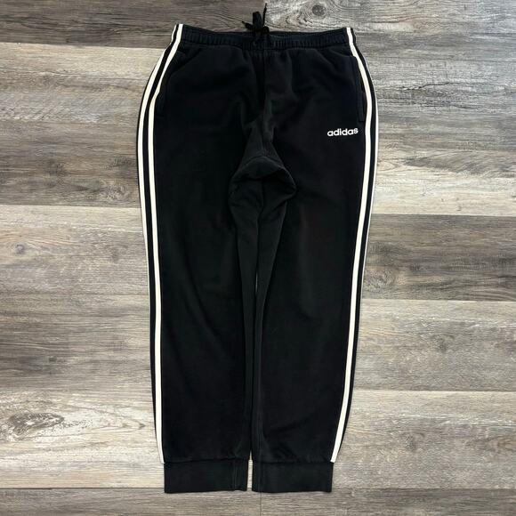 Adidas Essentials Black White 3 Stripes Mens L Warm Up Taper Jogger Track Pants - Picture 1 of 14